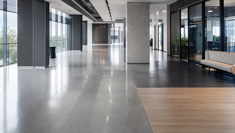 A range of pristine commercial floors in a modern building interior