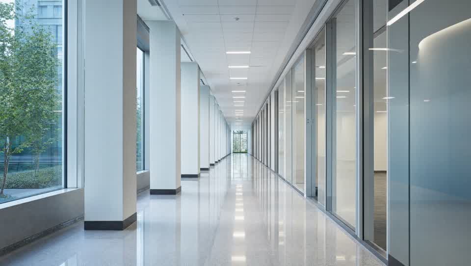 Spotless well-maintained commercial office corridor