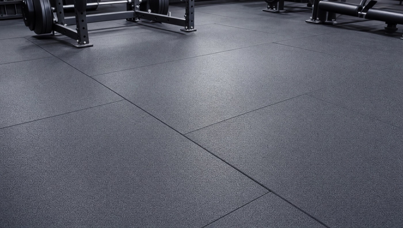 Clean commercial rubber flooring in a fitness facility